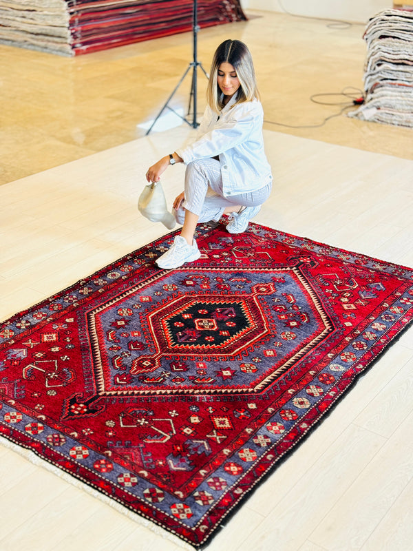 7' 1" x 4' 10" Excellent Hand-Knotted Vintage Tribal Rug - Yasi & Fara 
