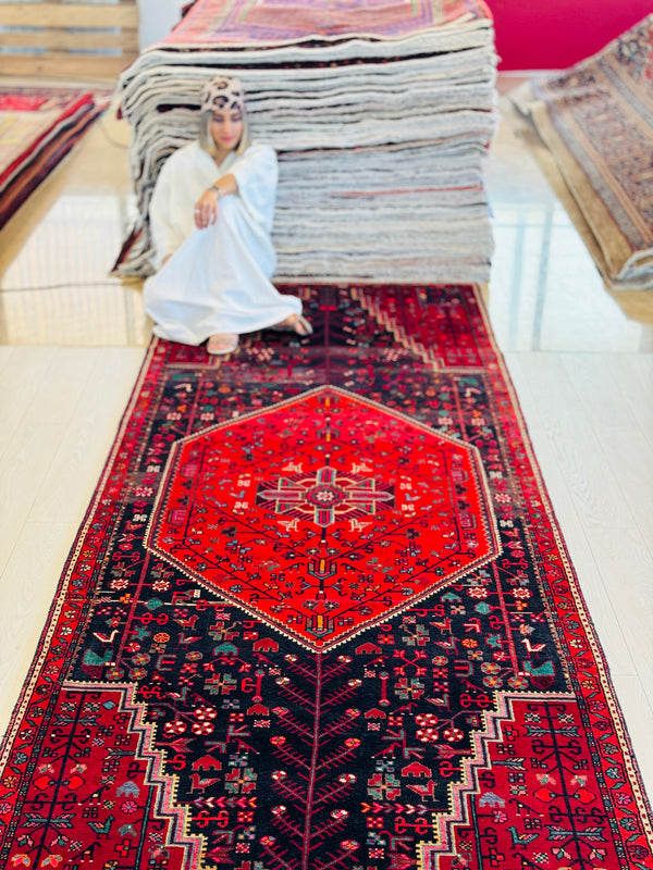 11' 5" x 4' 3" Excellent Hand-Knotted Vintage Tribal Rug