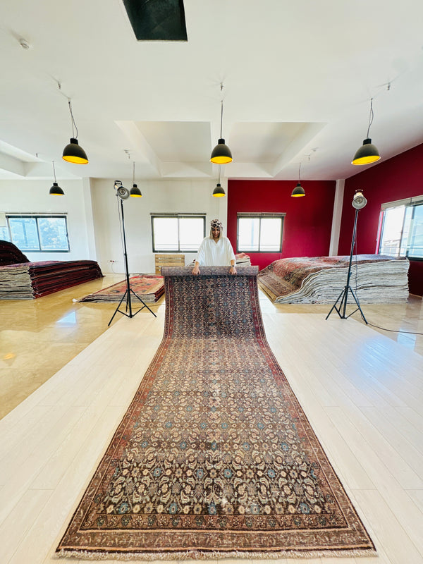 13' 10" x 4' 7" Excellent Hand-Knotted Antique Wide Runner Rug