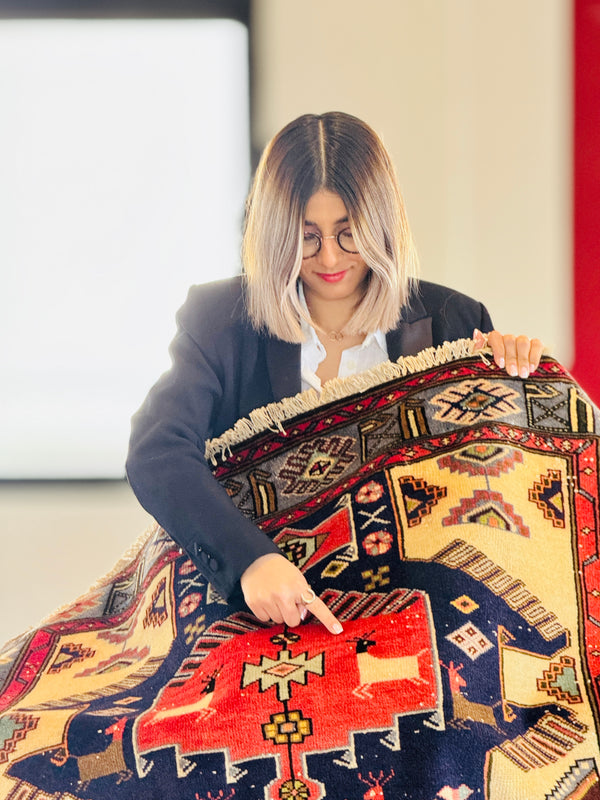 6' 9" x 4' 4" Excellent Hand-Knotted Vintage Tribal Rug