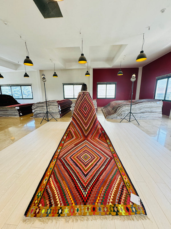 11' x 4' 9" Excellent Handwoven Vintage Tribal Kilim Rug - Yasi & Fara 