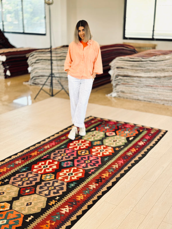11' 5" x 4' 9" Excellent Handwoven Vintage Tribal Kilim Rug - Yasi & Fara 