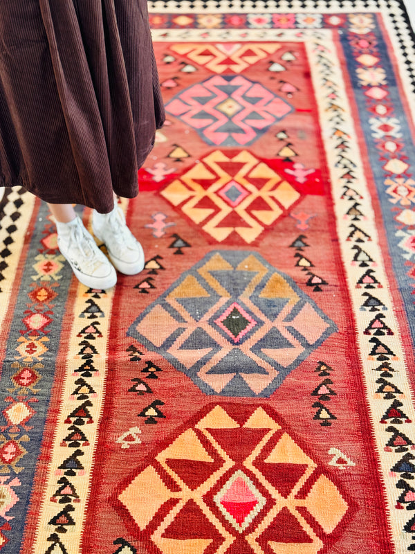 12' 10" x 4' 10" Excellent Handwoven Vintage Nomadic Wide Hallway Rug - Yasi & Fara 