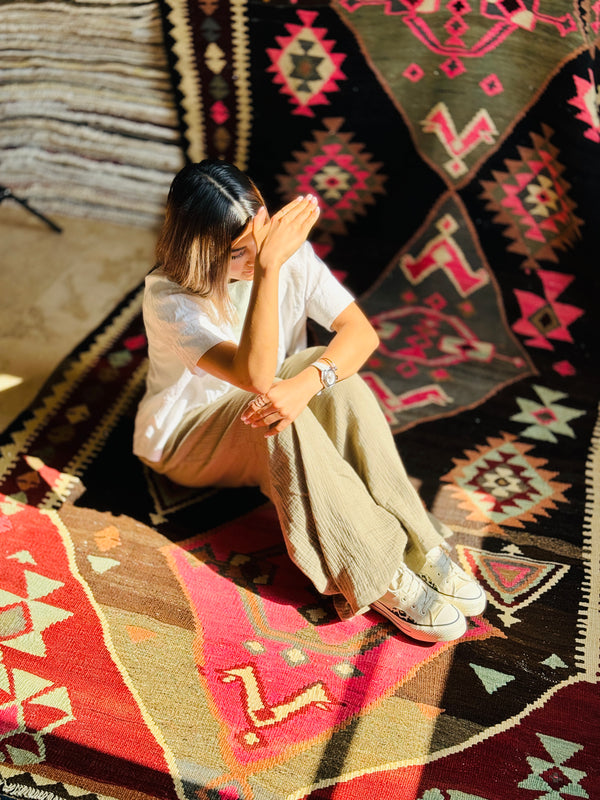 14' 4" x 5' 7" Excellent Handwoven Vintage Tribal Kilim Rug