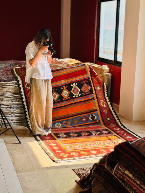 10' 8" x 5' 3" Excellent Handwoven Vintage Tribal Kilim Rug