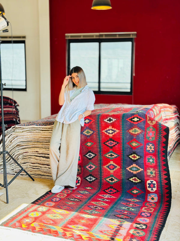 10' 6" x 5' Excellent Handwoven Vintage Tribal Kilim Rug