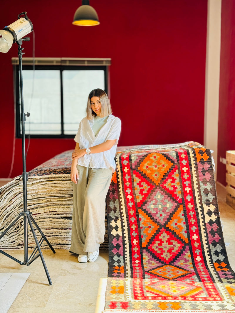 9' x 3' 6" Excellent Handwoven Vintage Tribal Kilim Runner Rug