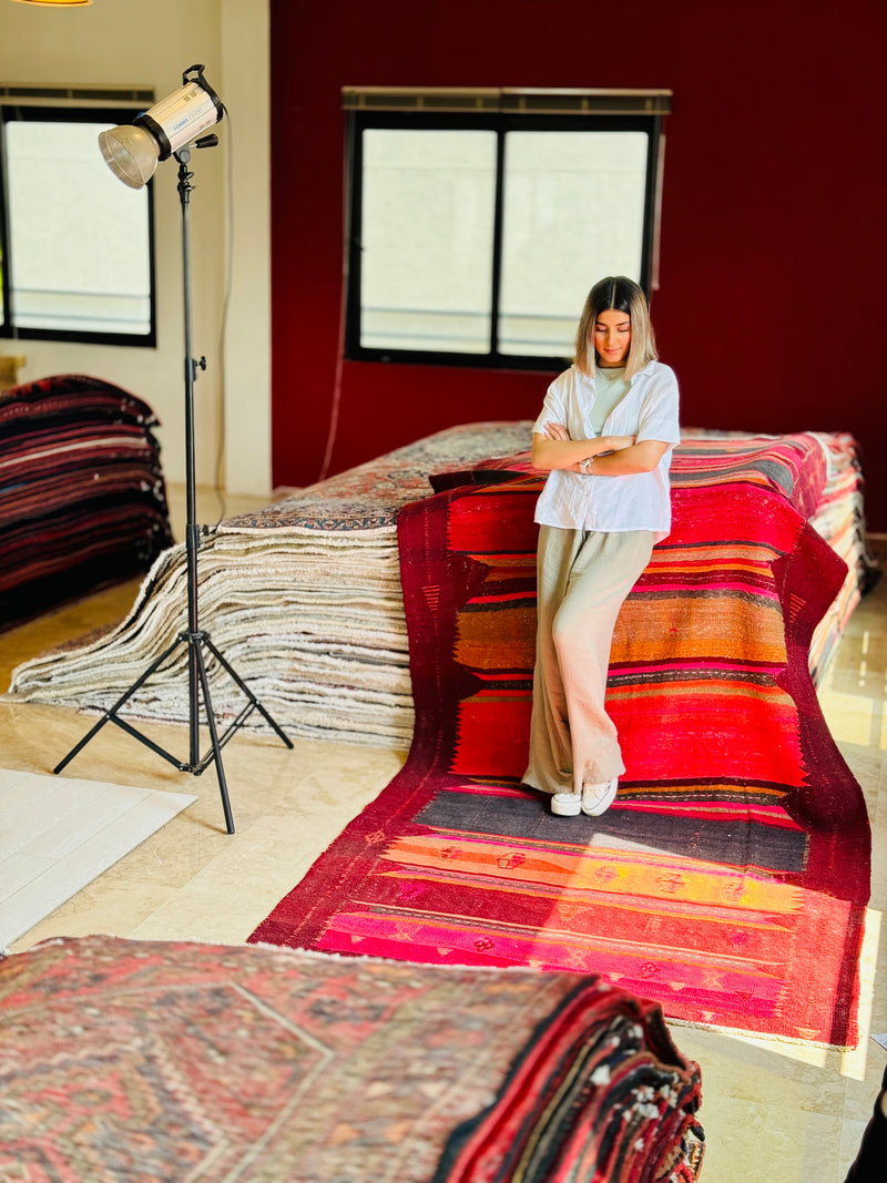 12' 6" x 5' 2" Excellent Handwoven Vintage Tribal Kilim Rug