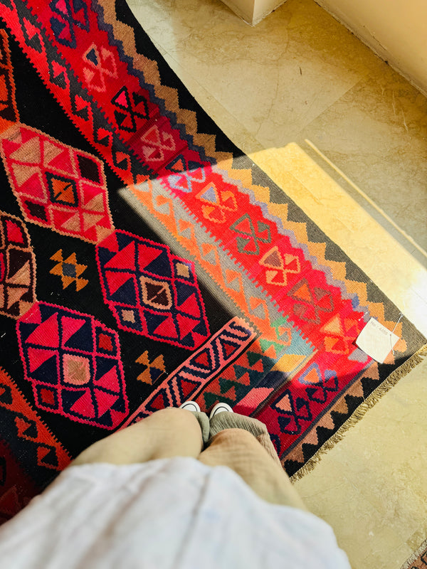 12' 11" x 5' 3" Excellent Handwoven Vintage Tribal Kilim Rug