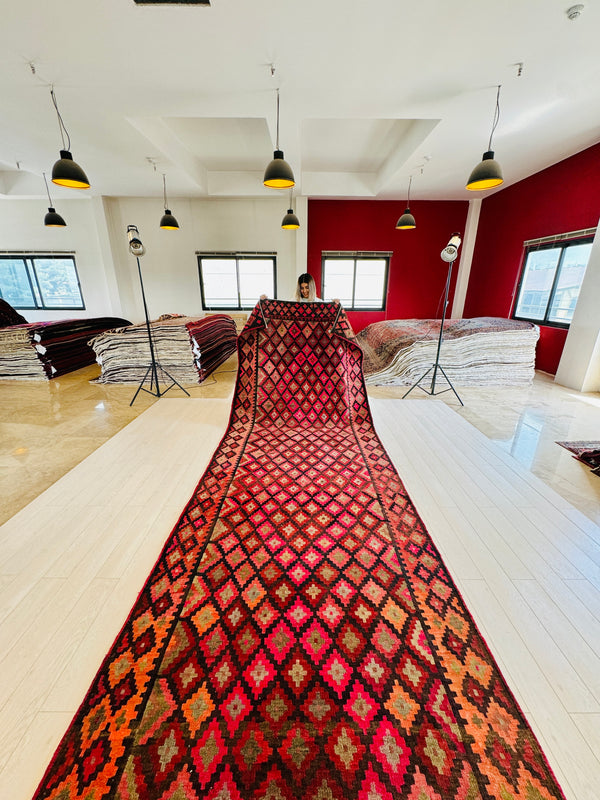 16' 5" x 5' 6" Excellent Handwoven Vintage Tribal Kilim Runner Rug