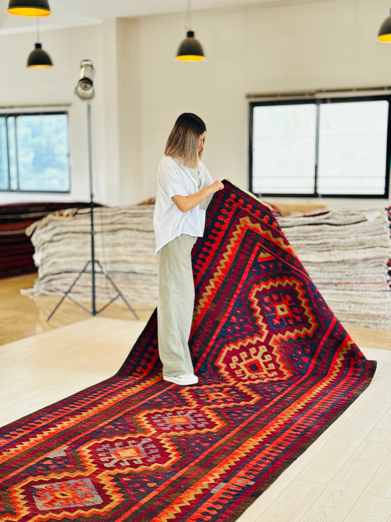 14' 7" x 4' 11" Excellent Handwoven Tribal Vintage Runner Rug