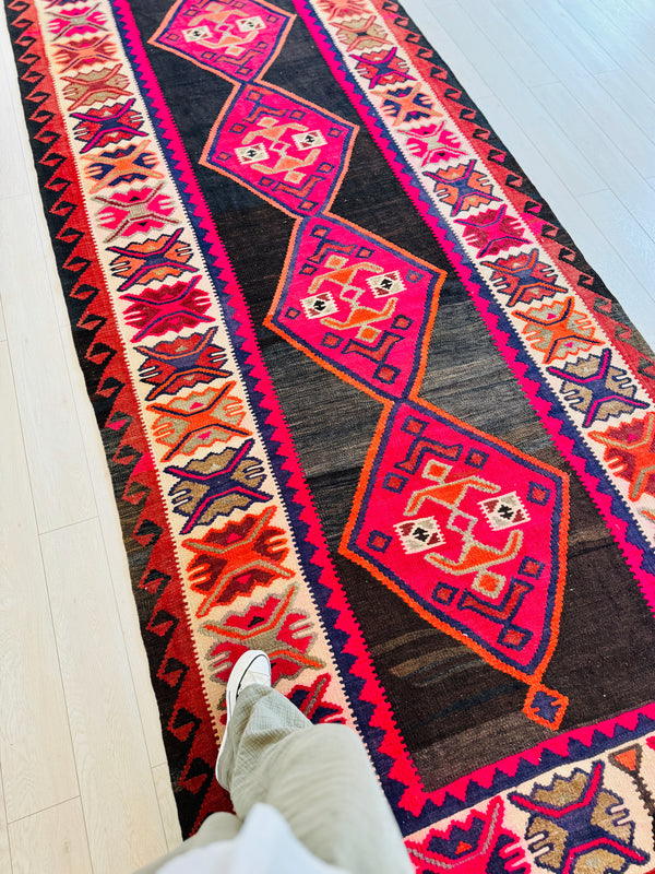 13' 2" x 5' 3" Excellent Handwoven Vintage Tribal Kilim Rug