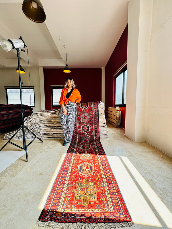 12' 9" x 2' 5" Excellent Hand-Knotted Vintage Collectible Tribal Runner Rug - Yasi & Fara 