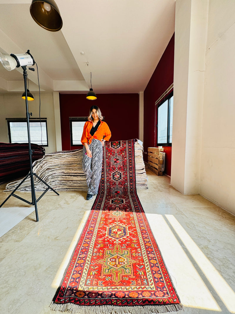 12' 9" x 2' 5" Excellent Hand-Knotted Vintage Collectible Tribal Runner Rug - Yasi & Fara 