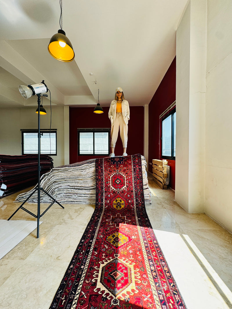 11' 2" x 3' 1" Excellent Hand-Knotted Vintage Tribal Runner Rug - Yasi & Fara 