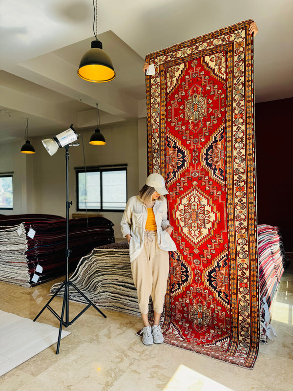 10' 8" x 3' 10" Excellent Hand-Knotted Vintage Tribal Runner Rug - Yasi & Fara 