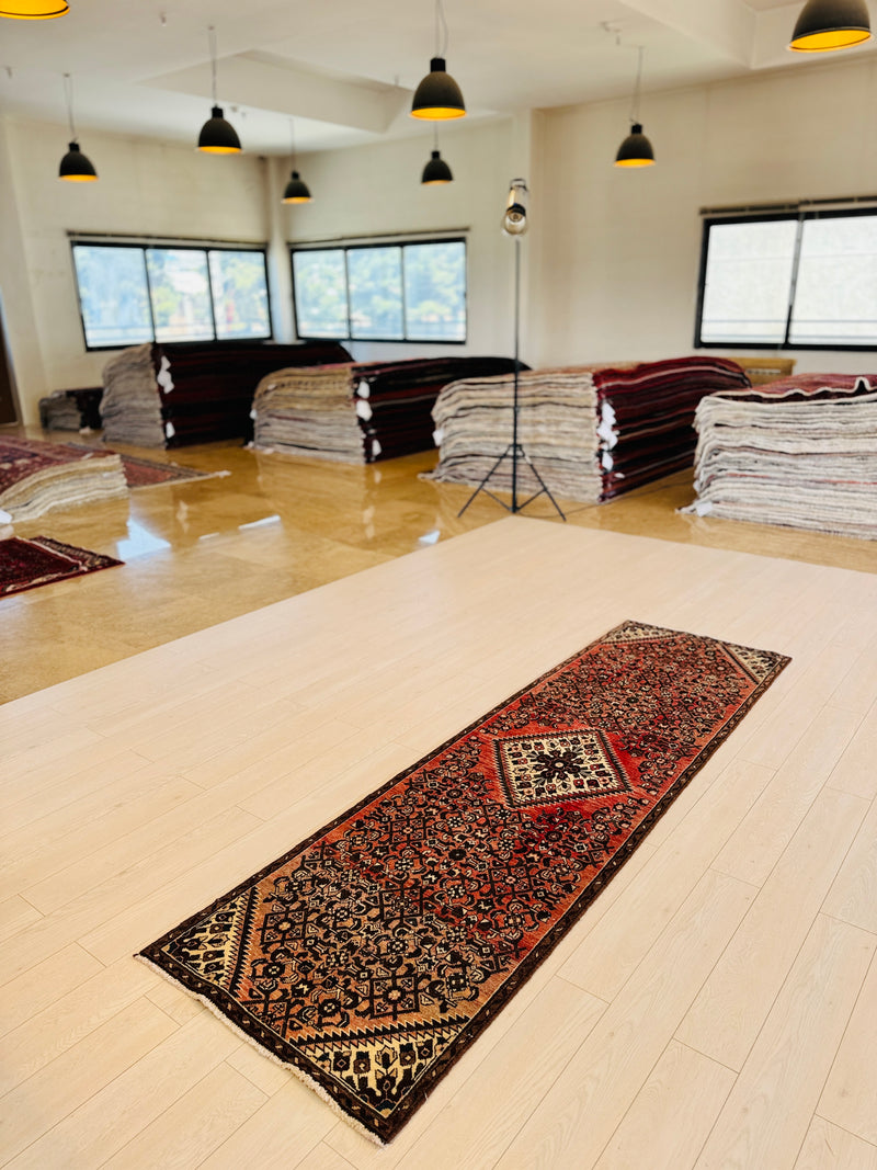 9' x 2' 8" Excellent Hand-Knotted Vintage Tribal Runner Rug - Yasi & Fara 