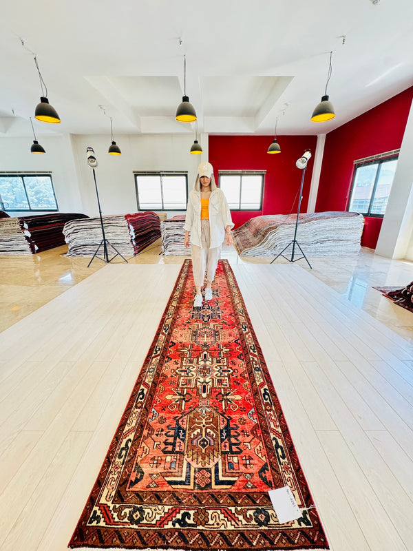 ON HOLD - 14' 9" x 3' 4" Excellent Hand-Knotted Antique Collectible Tribal Runner Rug - Yasi & Fara 