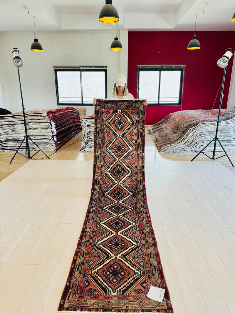 10' 5" x 2' 7" Excellent Hand-Knotted Vintage Tribal Runner Rug - Yasi & Fara 