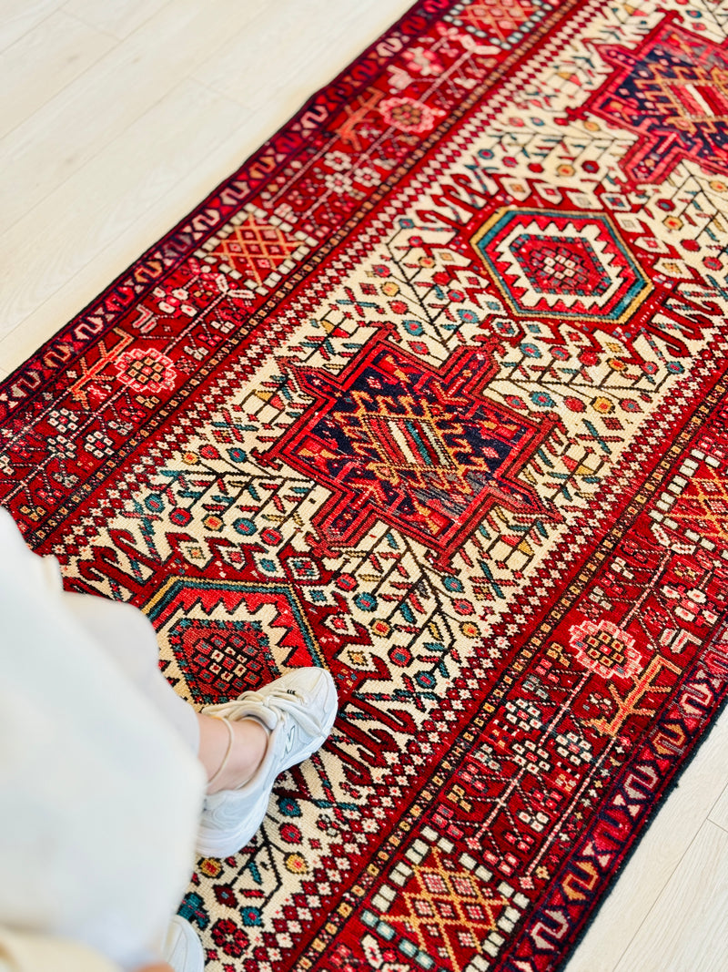 11' 2" x 3' 6" Excellent Hand-Knotted Vintage Collectible Tribal Runner Rug - Yasi & Fara 