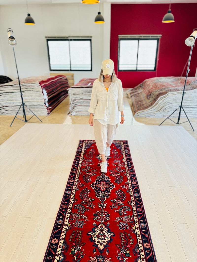 9' 9" x 3' 4" Excellent Hand-Knotted Vintage Tribal Runner Rug - Yasi & Fara 