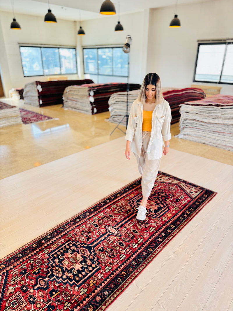 10' 1" x 3' 7" Excellent Hand-Knotted Vintage Tribal Runner Rug - Yasi & Fara 