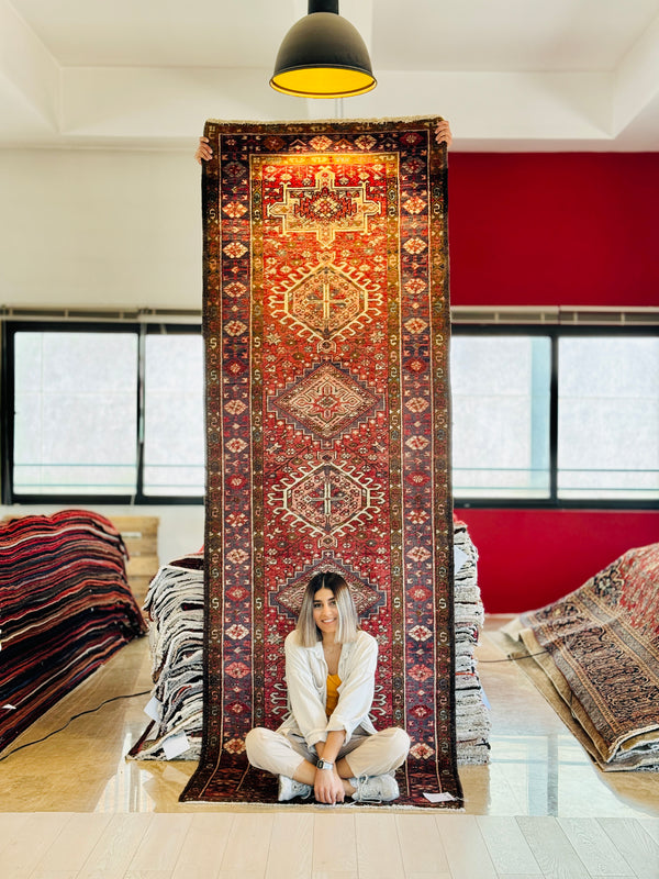 10' 7" x 3' 6" Excellent Hand-Knotted Vintage Tribal Runner Rug - Yasi & Fara 