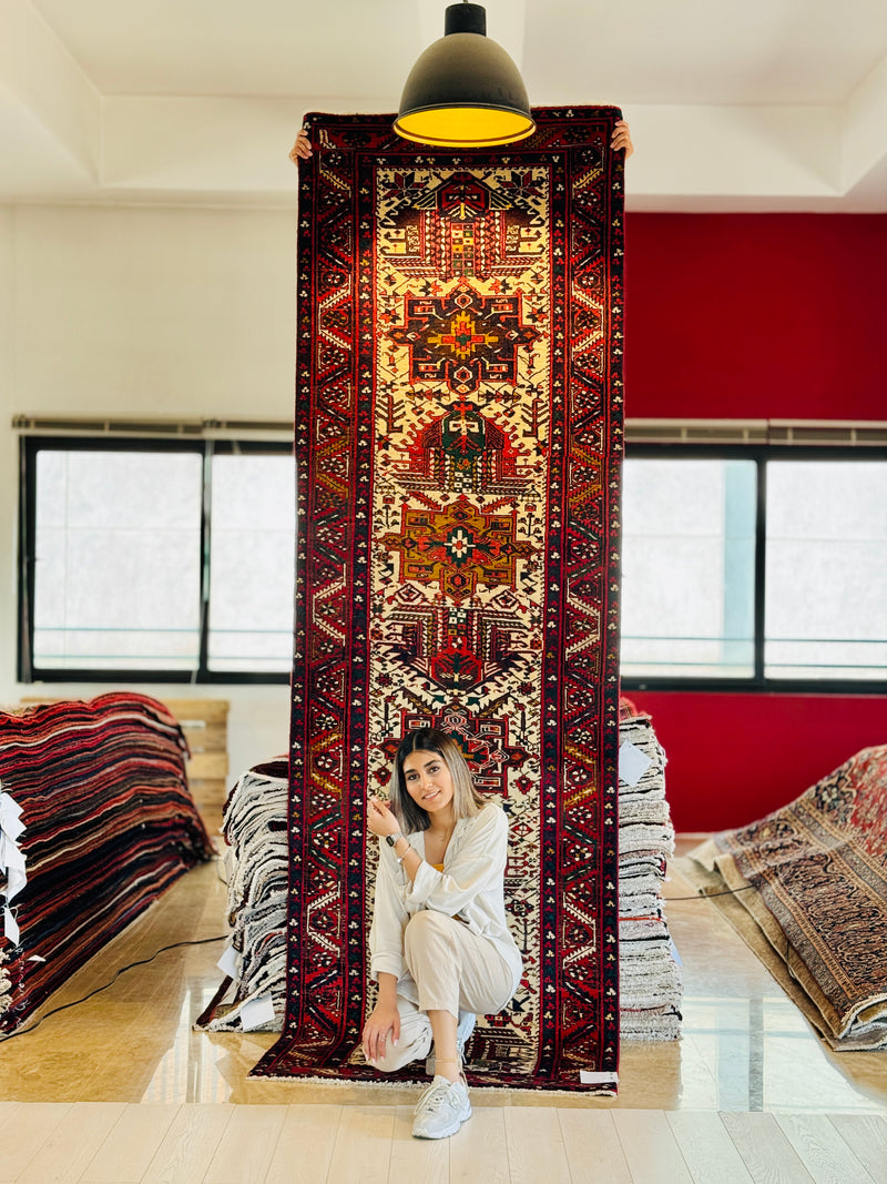 10' 11" x 3' 5" Excellent Hand-Knotted Vintage Tribal Runner Rug - Yasi & Fara 