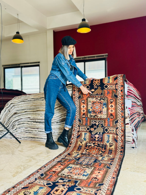 10' 7" x 2' 7" Excellent Hand-Knotted Vintage Collectible Tribal Runner Rug - Yasi & Fara 