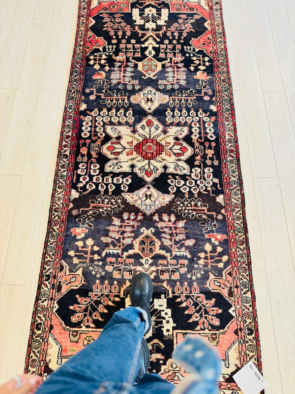 8'11" x 3'6" Excellent Hand-Knotted Vintage Tribal Runner Rug - Yasi & Fara 