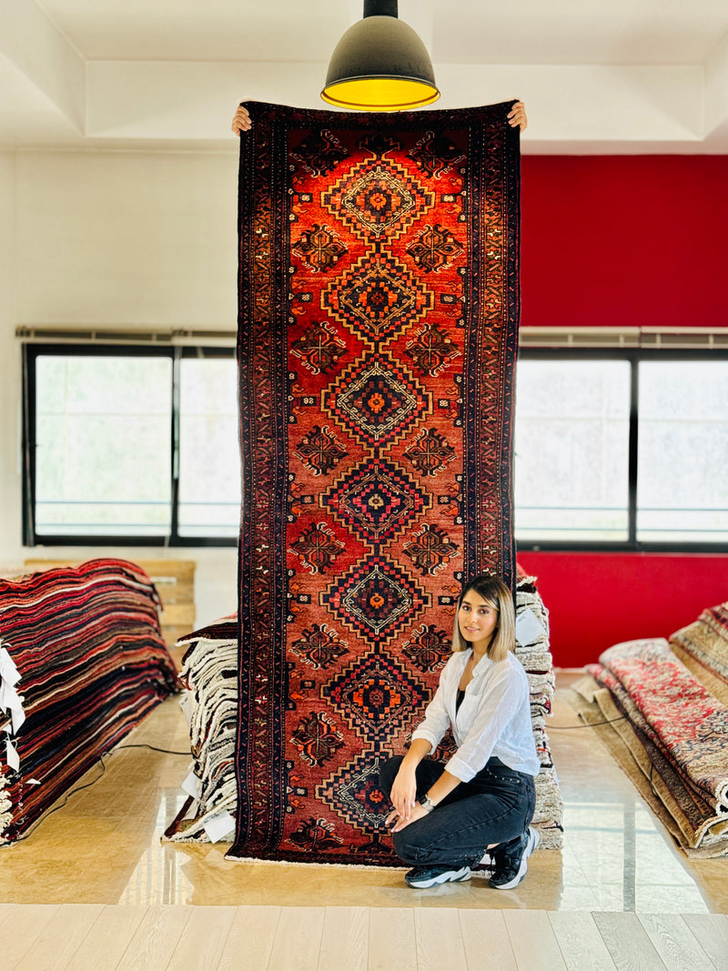 10' x 3' 6" Excellent Hand-Knotted Vintage Tribal Runner Rug - Yasi & Fara 