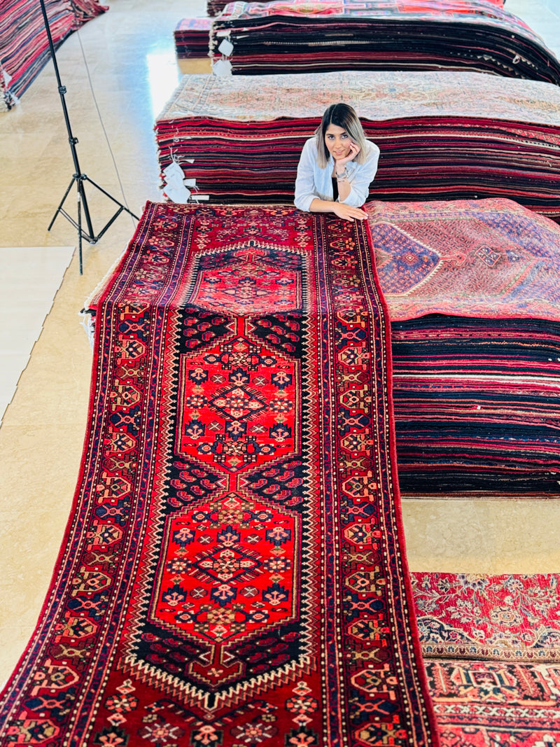 10' 6" x 3' 9" Excellent Hand-Knotted Vintage Tribal Runner Rug - Yasi & Fara 