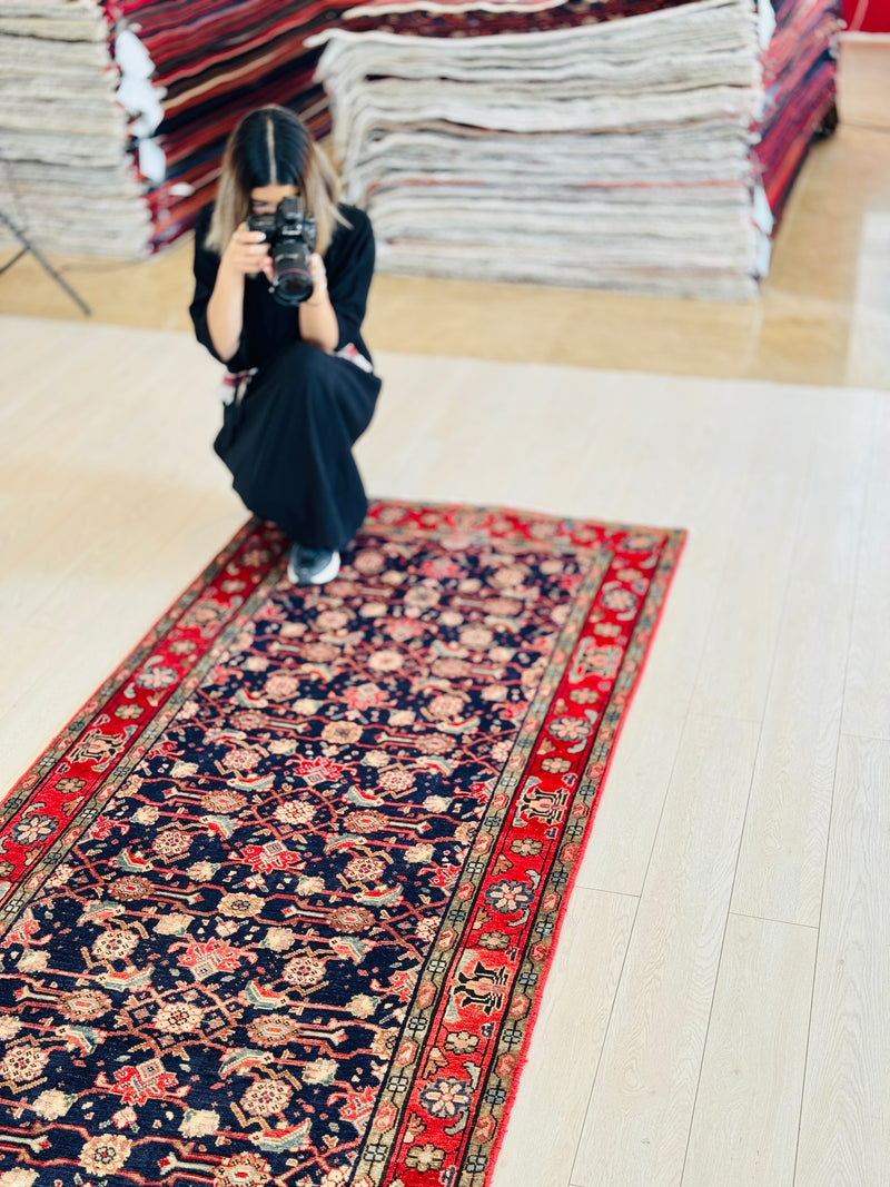 10' x 3' 6" Excellent Hand-Knotted Vintage Tribal Runner Rug - Yasi & Fara 