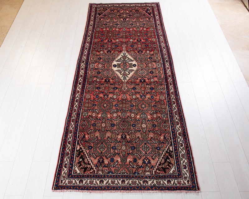 9' 7" x 3' 6" Hand-Knotted Vintage Wide Runner Rug Faded Red - Yasi & Fara 