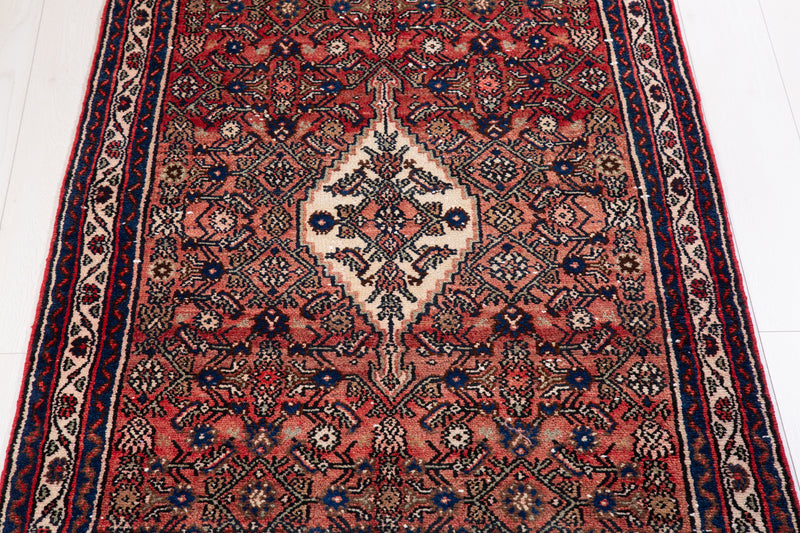 9' 7" x 3' 6" Hand-Knotted Vintage Wide Runner Rug Faded Red - Yasi & Fara 