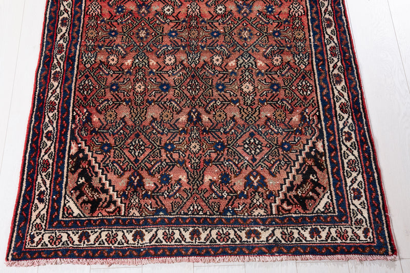 9' 7" x 3' 6" Hand-Knotted Vintage Wide Runner Rug Faded Red - Yasi & Fara 