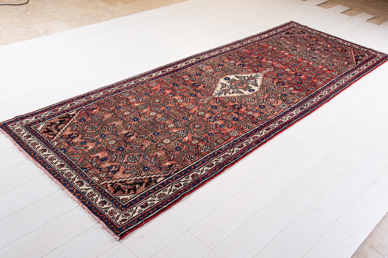 9' 7" x 3' 6" Hand-Knotted Vintage Wide Runner Rug Faded Red - Yasi & Fara 