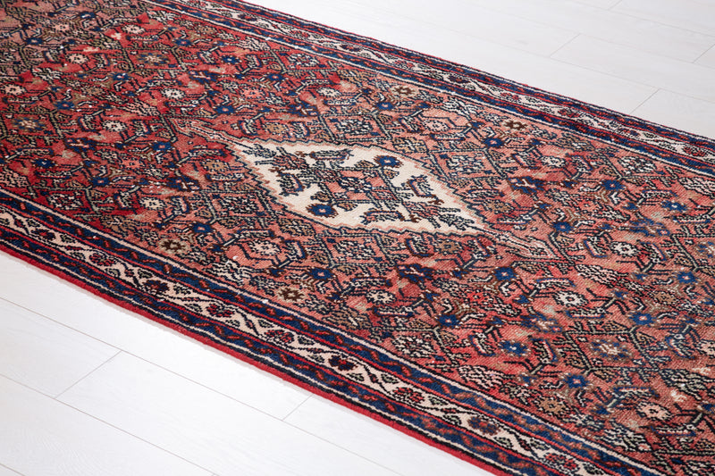 9' 7" x 3' 6" Hand-Knotted Vintage Wide Runner Rug Faded Red - Yasi & Fara 