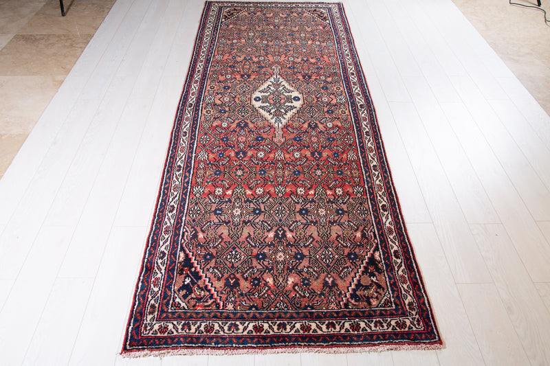 9' 7" x 3' 6" Hand-Knotted Vintage Wide Runner Rug Faded Red - Yasi & Fara 