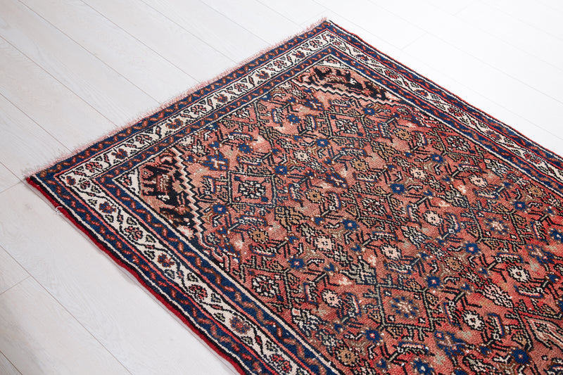 9' 7" x 3' 6" Hand-Knotted Vintage Wide Runner Rug Faded Red - Yasi & Fara 
