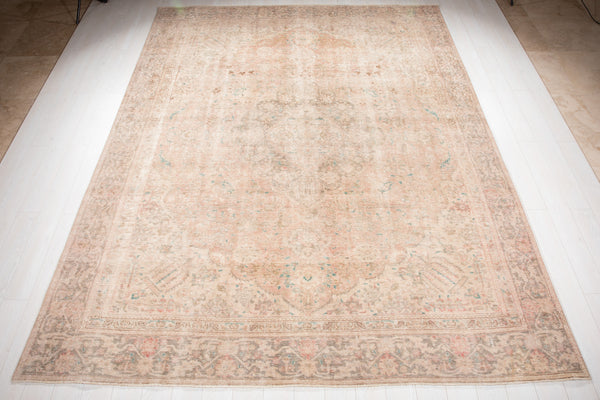 11' 10" x 9' Excellent Hand-Knotted Antique Neutral Faded Large Area Rug - Yasi & Fara 