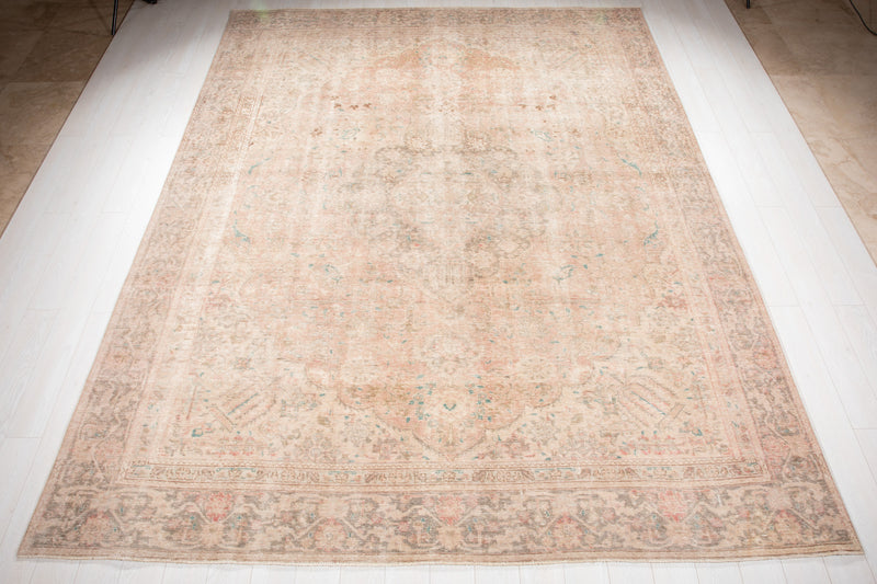11' 10" x 9' Excellent Hand-Knotted Antique Neutral Faded Large Area Rug - Yasi & Fara 