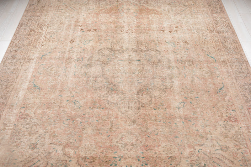 11' 10" x 9' Excellent Hand-Knotted Antique Neutral Faded Large Area Rug - Yasi & Fara 