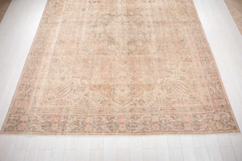 11' 10" x 9' Excellent Hand-Knotted Antique Neutral Faded Large Area Rug - Yasi & Fara 