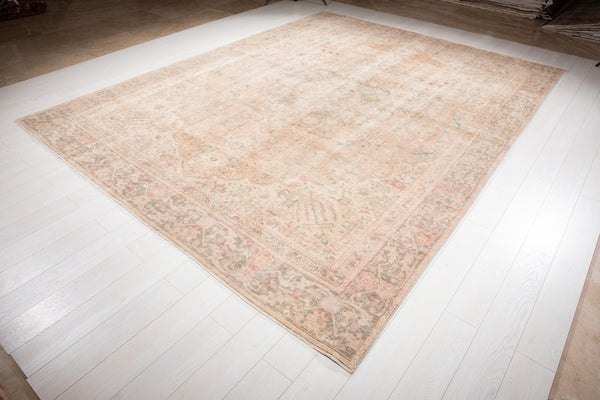 11' 10" x 9' Excellent Hand-Knotted Antique Neutral Faded Large Area Rug - Yasi & Fara 