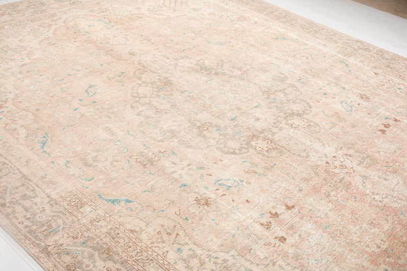 11' 10" x 9' Excellent Hand-Knotted Antique Neutral Faded Large Area Rug - Yasi & Fara 