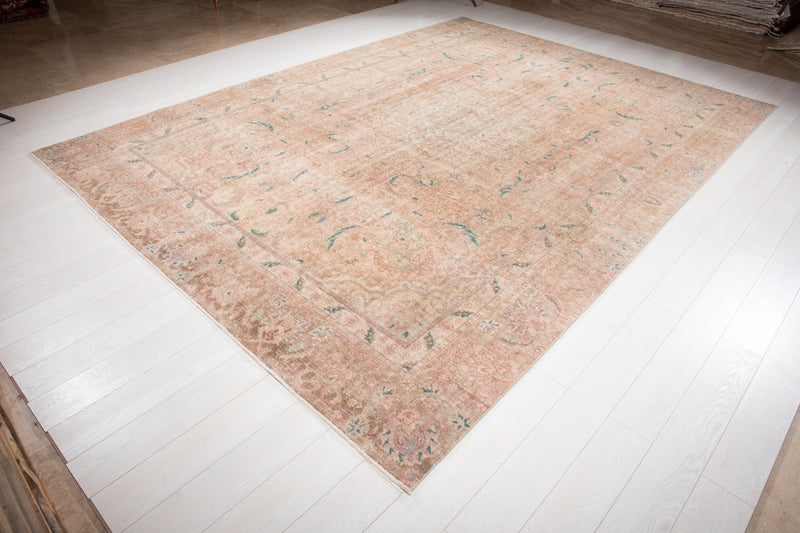 12' x 8' 9" Excellent Hand-Knotted Antique Neutral Faded Large Area Rug - Yasi & Fara 