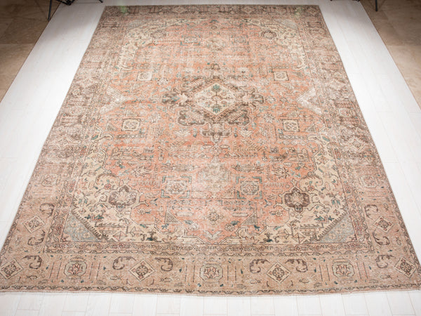 12' 5" x 9' 3" Excellent Hand-Knotted Antique Neutral Faded Large Area Rug - Yasi & Fara 