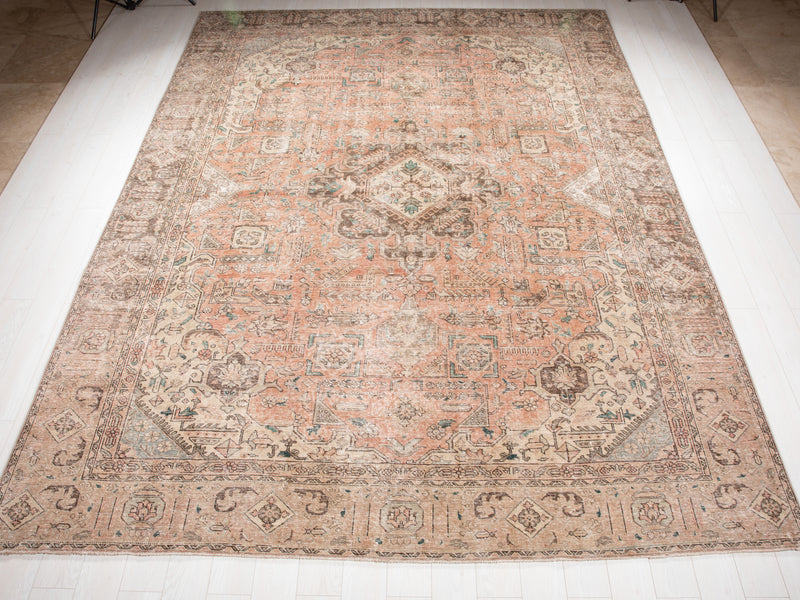 12' 5" x 9' 3" Excellent Hand-Knotted Antique Neutral Faded Large Area Rug - Yasi & Fara 