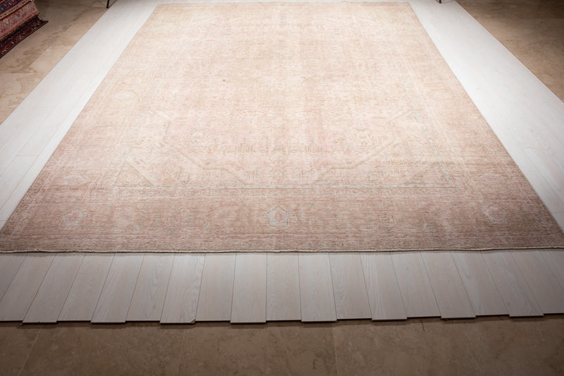 12' 7" x 9' 4" Excellent Hand-Knotted Antique Faded Neutral Large Area Rug - Yasi & Fara 